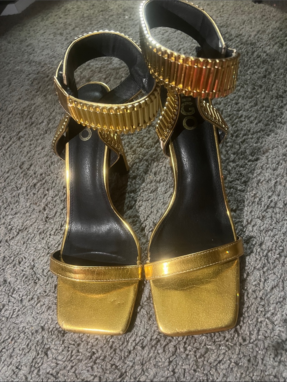 Ego Metallic Gold Ribbed-Ankle Strap Heels